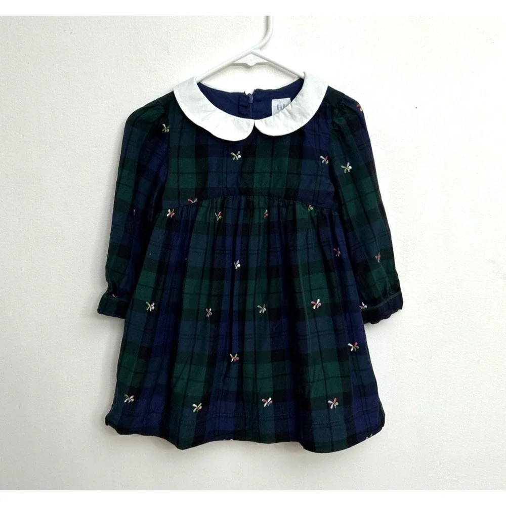 Gap x Sarah Jessica Parker Dress & Bloomers 2T Collared Blue Green Plaid Floral